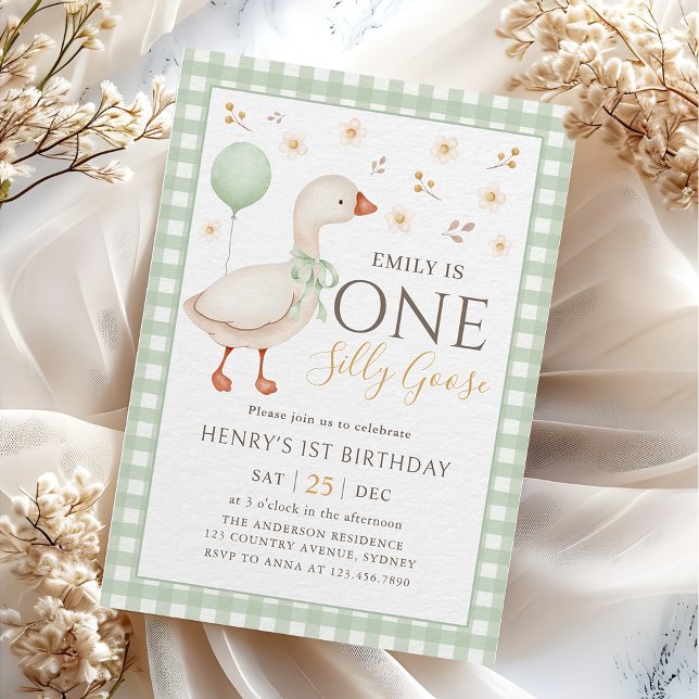 Invitación de primer cumpleaños de Green One Silly (Subido por el creador)