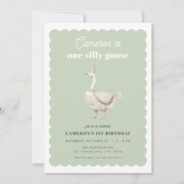 Invitación de primer cumpleaños de Green One Silly