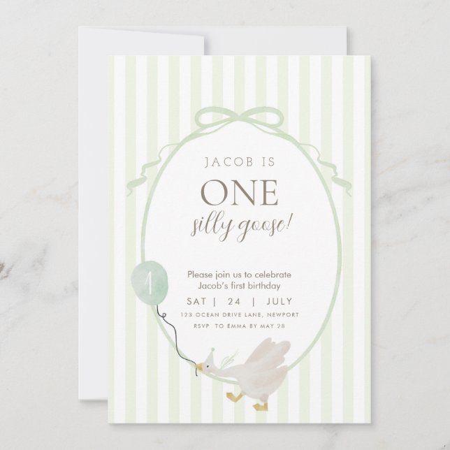 Invitación de primer cumpleaños de Green One Silly (Anverso)