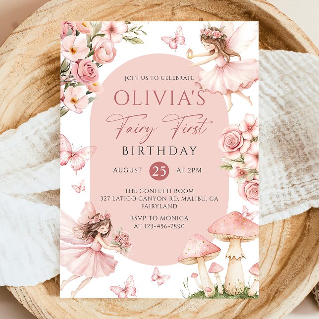 Invitación de primer cumpleaños de hada floral ros (Subido por el creador)