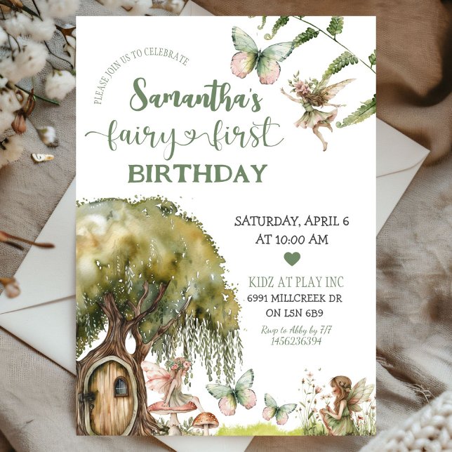Invitación de primer cumpleaños de Hada Forestal E (Subido por el creador)