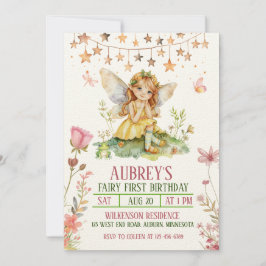 Invitación de primer cumpleaños de Hada Forestal E