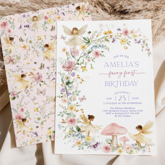 Invitación de primer cumpleaños de hadas de hadas