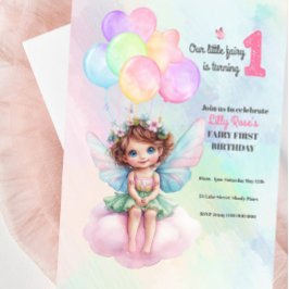 Invitación de primer cumpleaños de hadas, hadas en