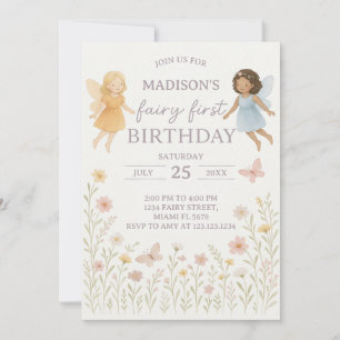 Invitación de primer cumpleaños de hadas hadas hoc
