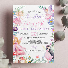 Invitación de primer cumpleaños de hadas mágicas