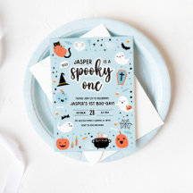 Invitación de primer cumpleaños de Halloween azul