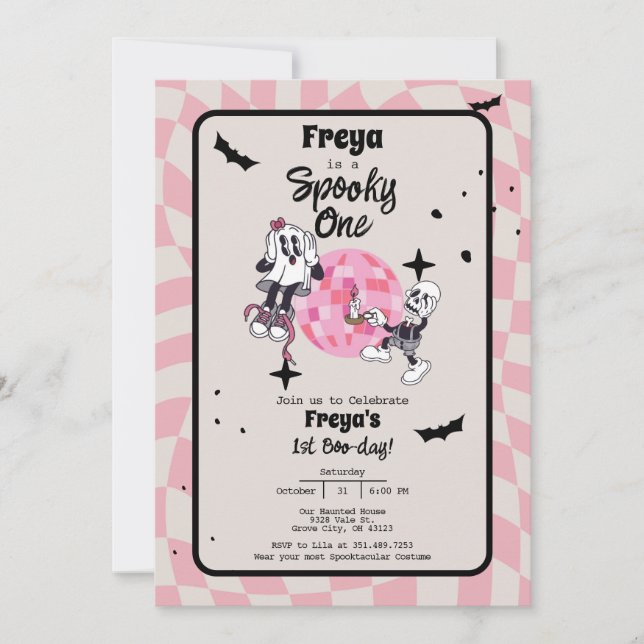 Invitación de primer cumpleaños de Halloween con f (Anverso)