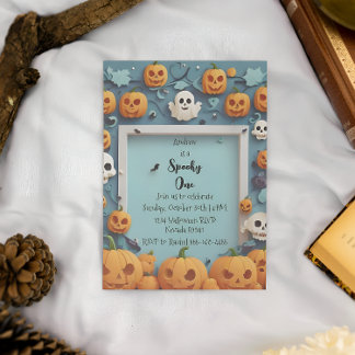 Invitación de primer cumpleaños de Halloween con f