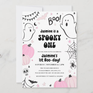 Invitación de primer cumpleaños de Halloween Rosad