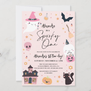 Invitación de primer cumpleaños de Halloween Rosad