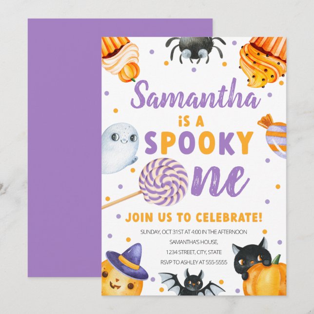 Invitación de primer cumpleaños de Halloween Spook (Anverso / Reverso)