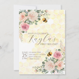 Invitación de primer cumpleaños de Happy Bee Day