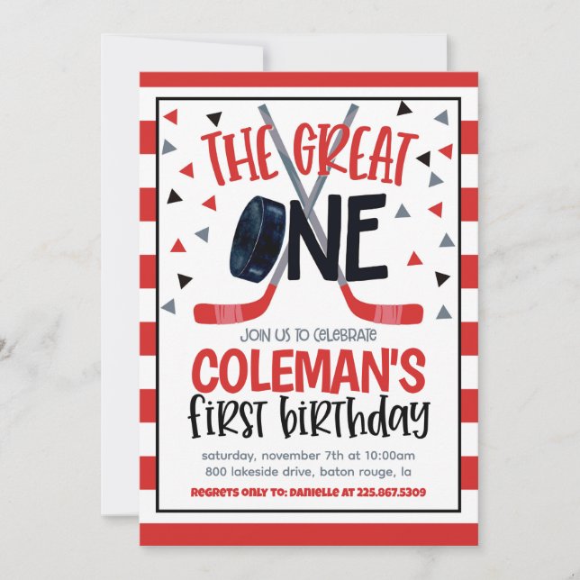 Invitación de primer cumpleaños de hockey (Anverso)