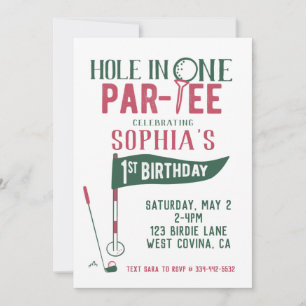 Invitación de primer cumpleaños de Hole in One Doo