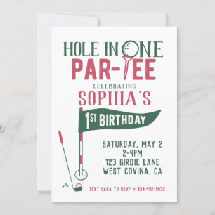 Invitación de primer cumpleaños de Hole in One Doo