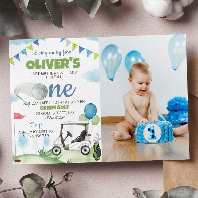 Invitación de primer cumpleaños de Hole In One Gol (Subido por el creador)