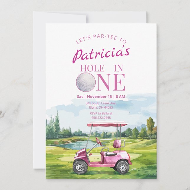 Invitación de primer cumpleaños de Hole In One Pin (Anverso)