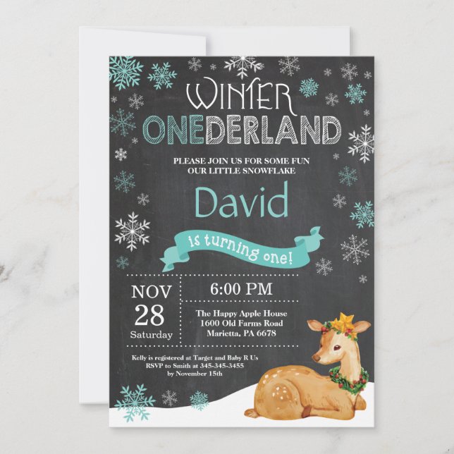 Invitación de primer cumpleaños de invierno de Aus (Anverso)