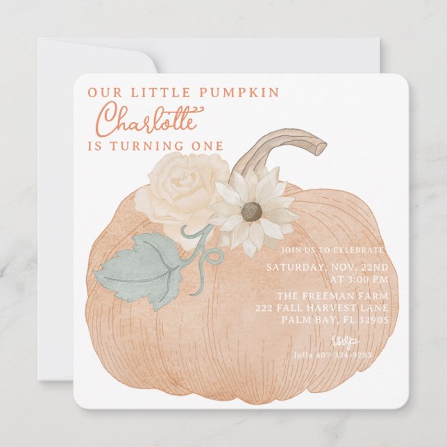 Invitación de primer cumpleaños de la Calabaza nar (Anverso)