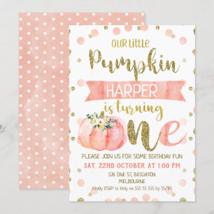 Invitación de primer cumpleaños de la calabaza ros