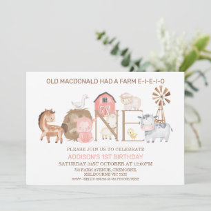 Invitación de primer cumpleaños de la granja moder