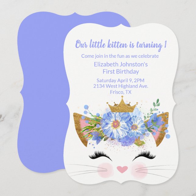 Invitación de primer cumpleaños de la princesa Kit (Anverso / Reverso)