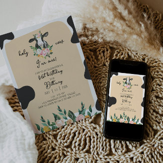 Invitación de primer cumpleaños de la vaca de DIXI