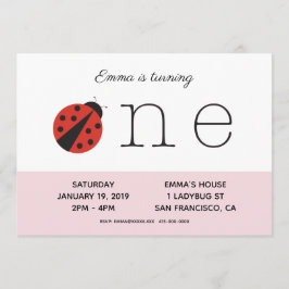 Invitación de primer cumpleaños de Ladybug en rosa