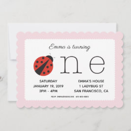 Invitación de primer cumpleaños de Ladybug en rosa