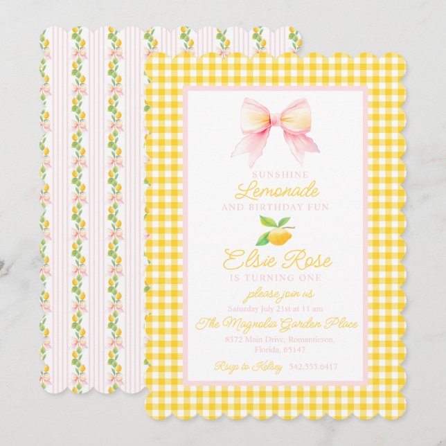 Invitación de primer cumpleaños de Lemonade (Anverso / Reverso)