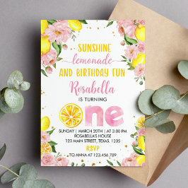 Invitación de primer cumpleaños de Lemonade Floral