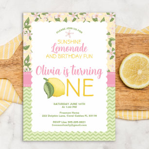 Invitación de primer cumpleaños de Lemonade Rosada