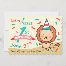 Invitación de primer cumpleaños de león alegre
