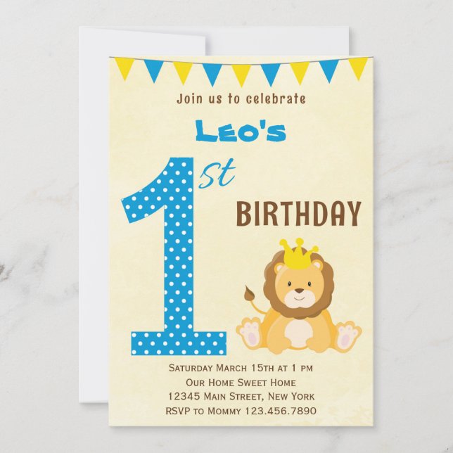 Invitación de primer cumpleaños de León Cute (Anverso)