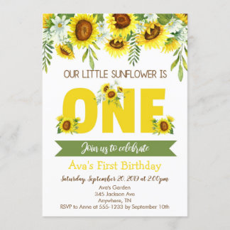Invitación de primer cumpleaños de Little Sunflowe
