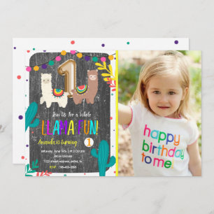 Invitación de primer cumpleaños de Llama Cactus Ch
