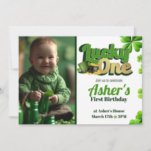 Invitación de primer cumpleaños de Lucky One con f