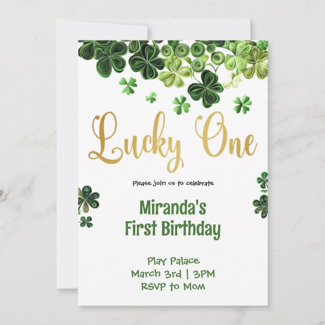 Invitación de primer cumpleaños de Lucky Shamrock (Anverso)