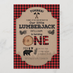 Invitación de primer cumpleaños de Lumberjack