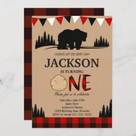 Invitación de primer cumpleaños de Lumberjack Bear