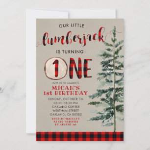 Invitación de primer cumpleaños de Lumberjack Red 