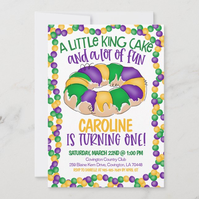 Invitación de primer cumpleaños de Mardi Gras (Anverso)