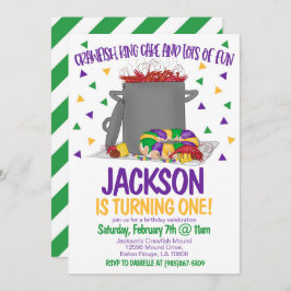 Invitación de primer cumpleaños de Mardi Gras Craw