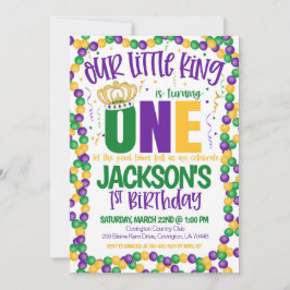 Invitación de primer cumpleaños de Mardi Gras King