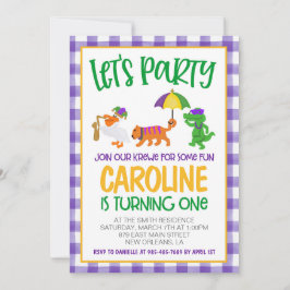 Invitación de primer cumpleaños de Mardi Gras Krew