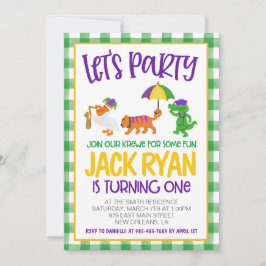 Invitación de primer cumpleaños de Mardi Gras Krew