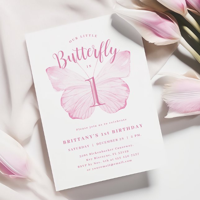 Invitación de primer cumpleaños de mariposa rosa (Subido por el creador)