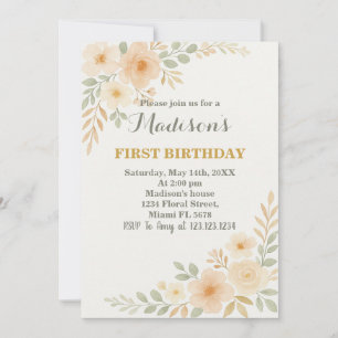 Invitación de primer cumpleaños de moda Floral