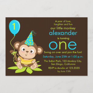 Invitación de primer cumpleaños de mono pequeño li